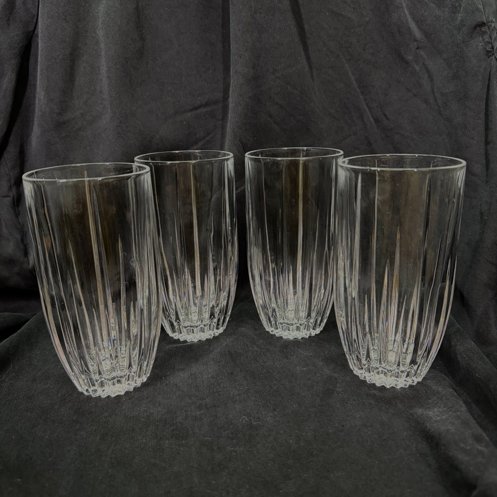 Lenox Westchester Crystal Highball Glasses Set of 4 Vertical Cut Tumblers 5.75in